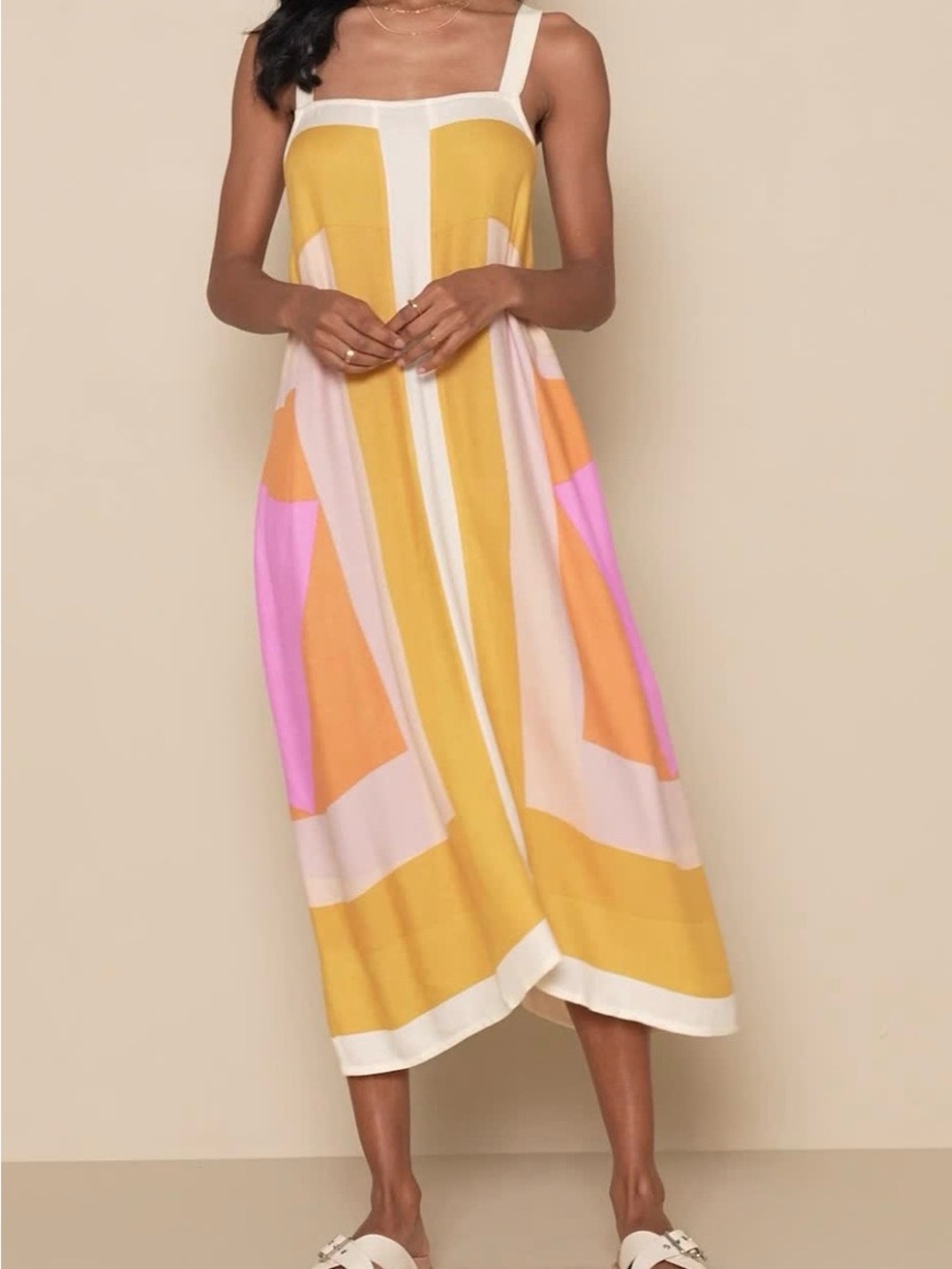 O'Neill Colorblock Midi Dress in Yellow, Pink & Cream